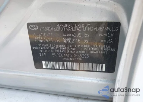 2012 Hyundai Sonata Se/Limited z USA, uszkodzony, nr VIN 5NPEC4AC7CH352951